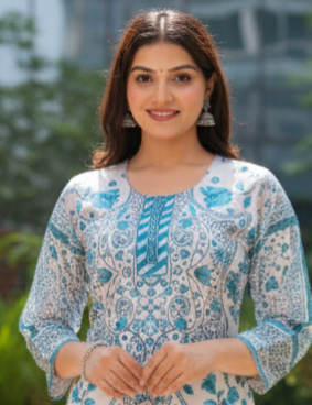 Kaaya Collection – Pure Crape Floral Printed Kurta Set for Women